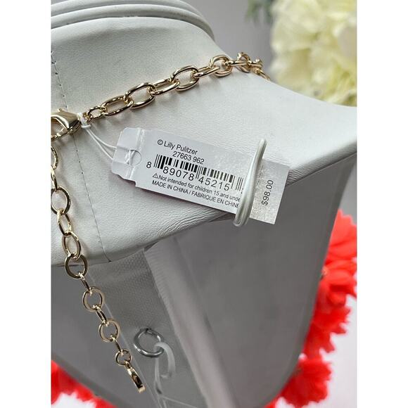 Lilly Pulitzer Tangero Orange Fabric Dangle Flowers Pink Beaded Long Necklace‎ - Picture 12 of 12